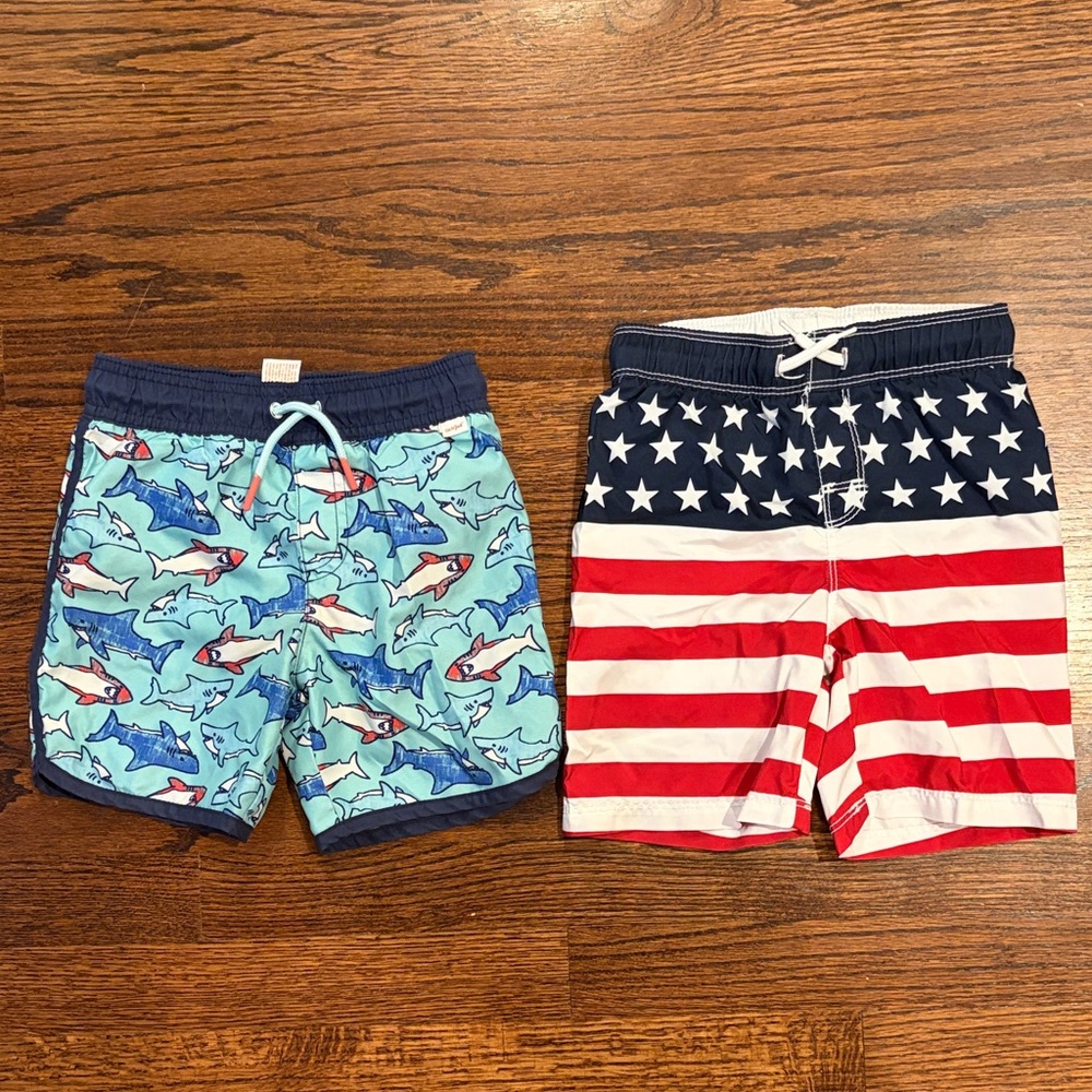 Bundle - Cat and Jack Kids Shark and Old Navy Stars & Stripes Swim Trunks